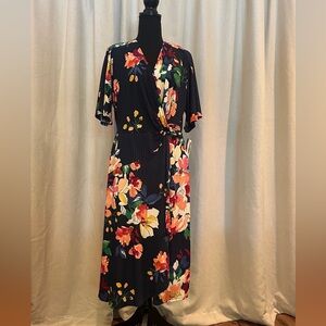 New Signature By Robbie Bee Dress- Floral and Navy Blue